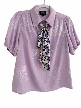 The Moon Lavender Floral Tie-Neck Blouse